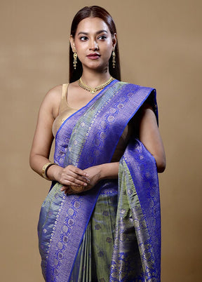 Green Dupion Silk Saree With Blouse Piece