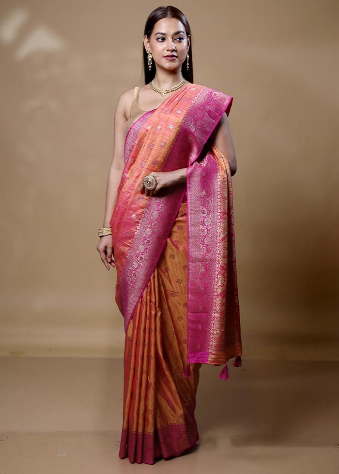 Yellow Dupion Silk Saree With Blouse Piece