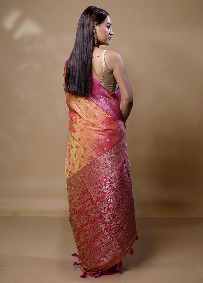 Yellow Dupion Silk Saree With Blouse Piece