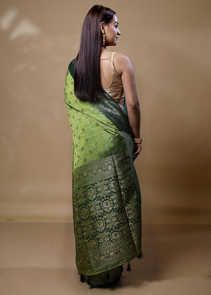 Green Dupion Silk Saree With Blouse Piece