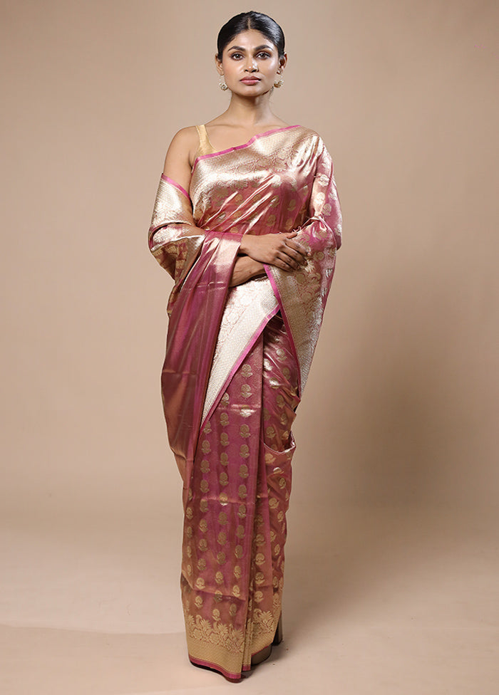 Pink Tissue Silk Saree With Blouse Piece