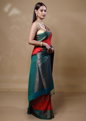 Red Dupion Silk Saree With Blouse Piece