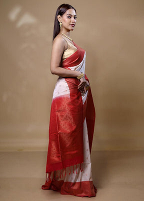 White Dupion Silk Saree With Blouse Piece