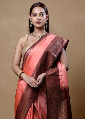 Peach Dupion Silk Saree With Blouse Piece