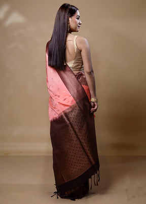 Peach Dupion Silk Saree With Blouse Piece