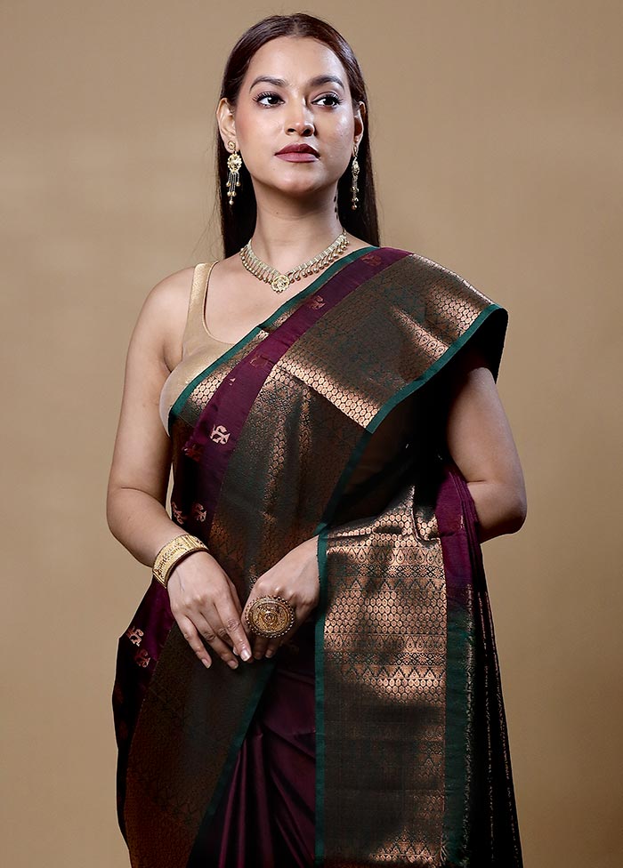 Wine Dupion Silk Saree With Blouse Piece