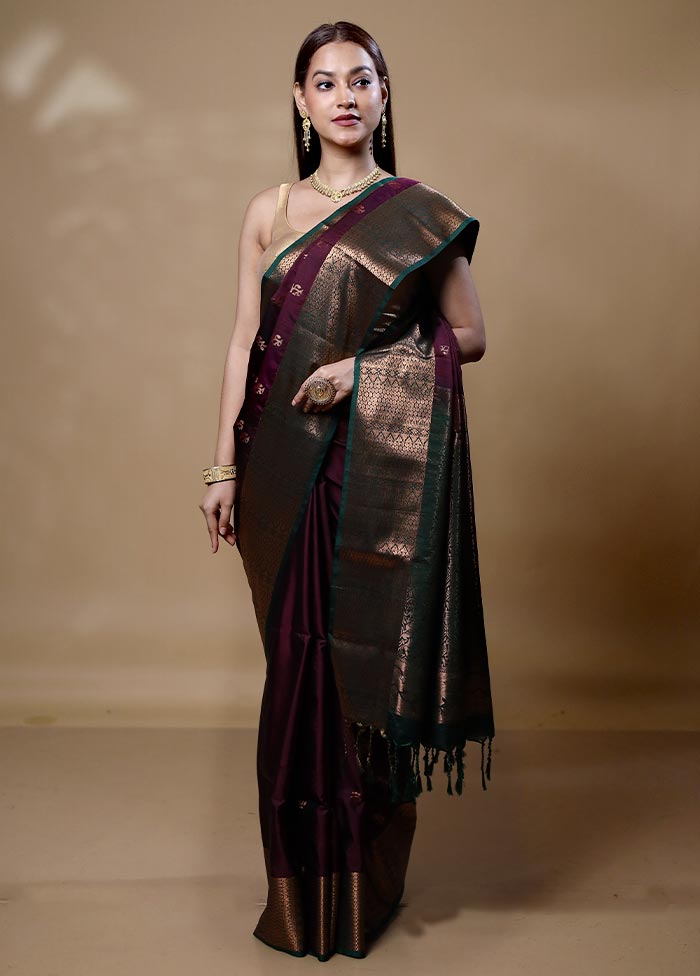 Wine Dupion Silk Saree With Blouse Piece