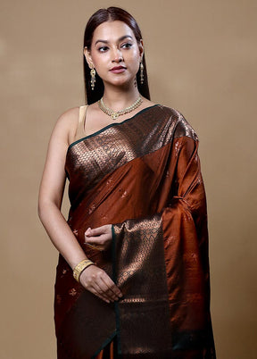 Rust Dupion Silk Saree With Blouse Piece