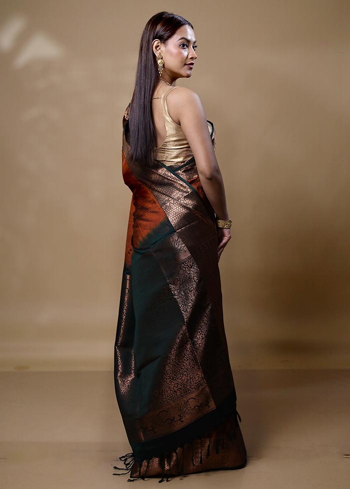 Rust Dupion Silk Saree With Blouse Piece