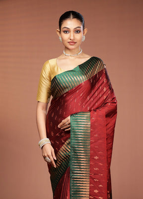 Maroon Dupion Silk Saree With Blouse Piece