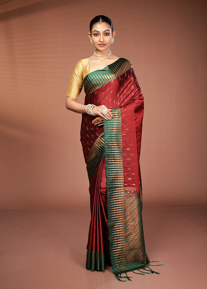 Maroon Dupion Silk Saree With Blouse Piece