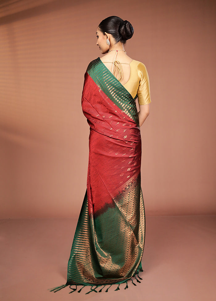 Maroon Dupion Silk Saree With Blouse Piece