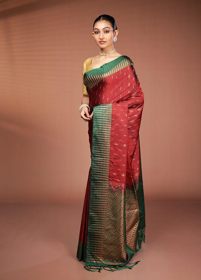 Maroon Dupion Silk Saree With Blouse Piece