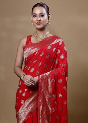 Red Georgette Saree With Blouse Piece