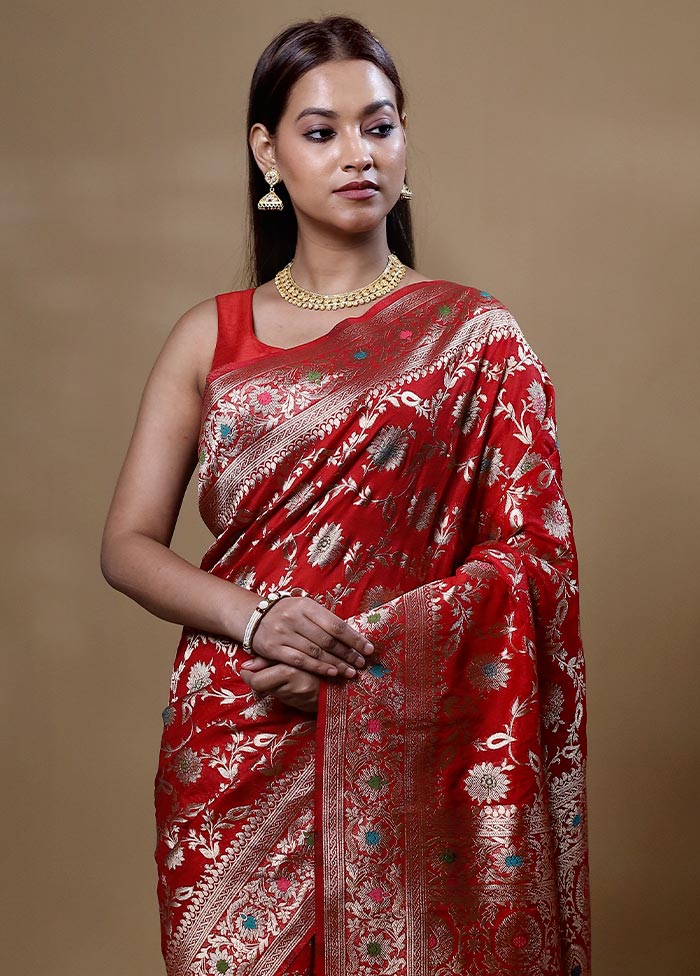 Red Georgette Saree With Blouse Piece