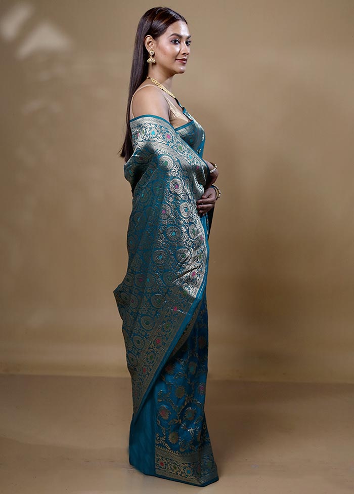 Blue Georgette Saree With Blouse Piece