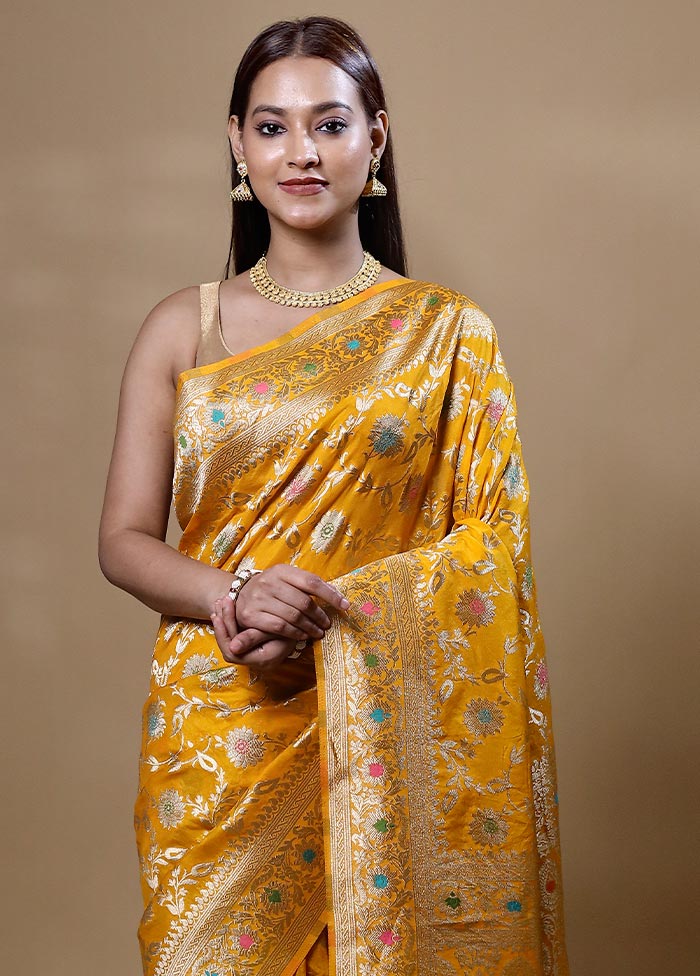 Yellow Georgette Saree With Blouse Piece