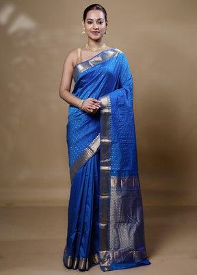 Blue Hazar Butti Kanjivaram Silk Saree With Blouse Piece