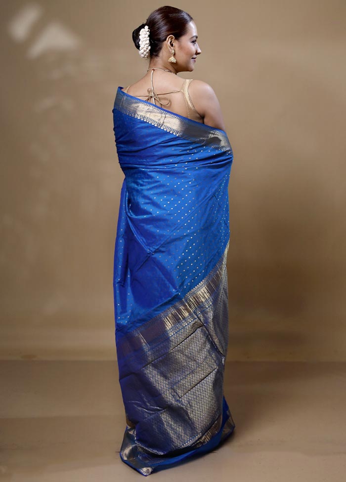 Blue Hazar Butti Kanjivaram Silk Saree With Blouse Piece