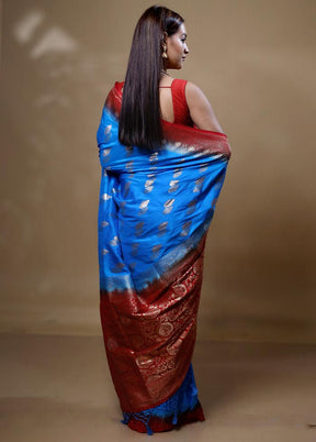 Blue Dupion Silk Saree With Blouse Piece