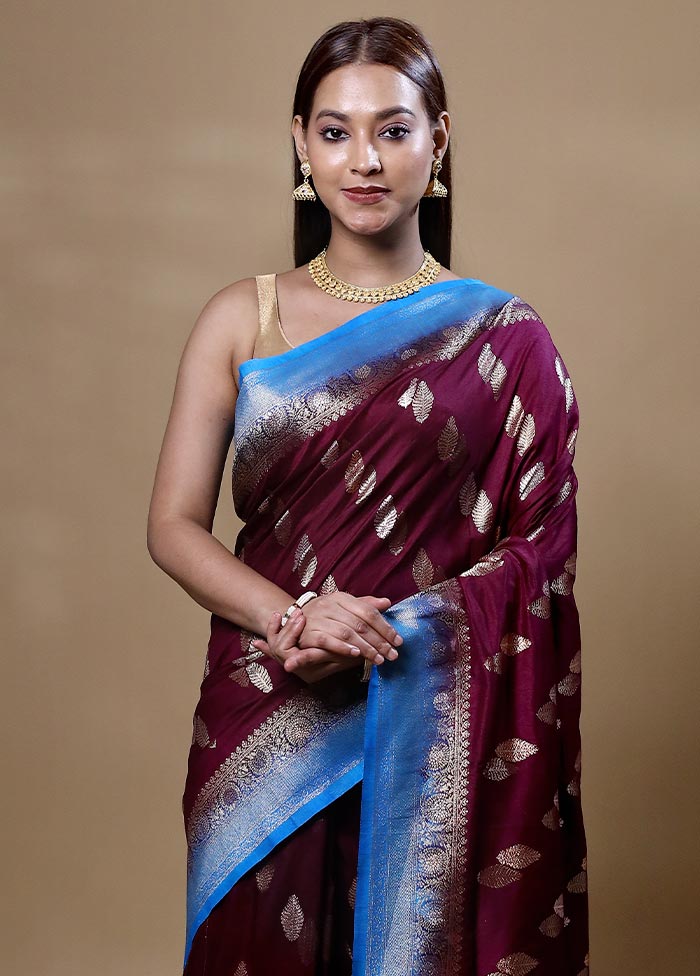 Maroon Dupion Silk Saree With Blouse Piece