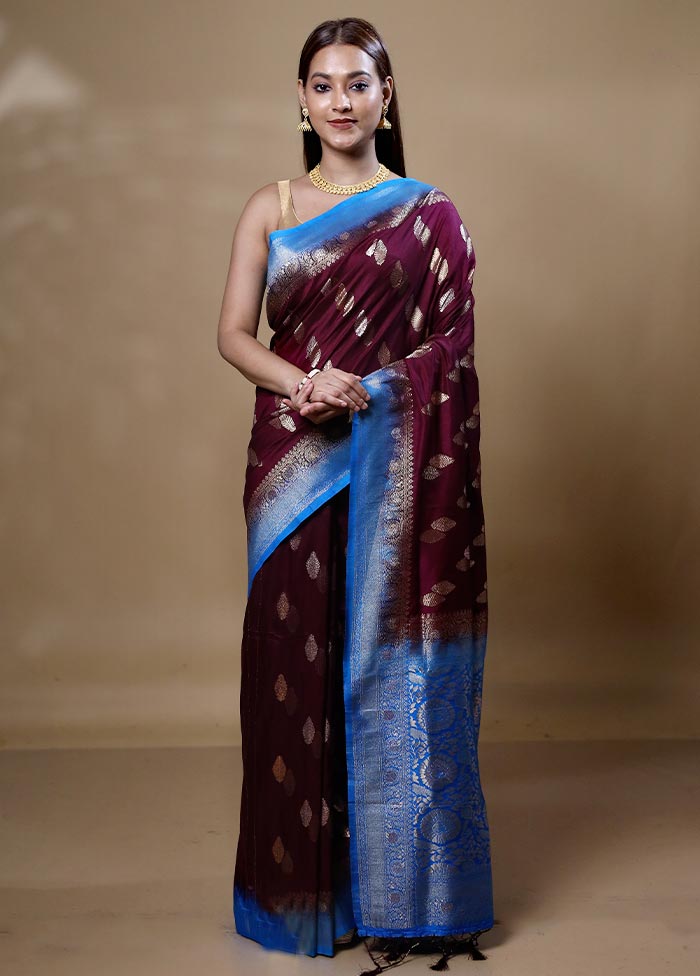 Maroon Dupion Silk Saree With Blouse Piece