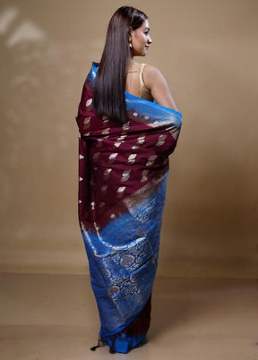 Maroon Dupion Silk Saree With Blouse Piece