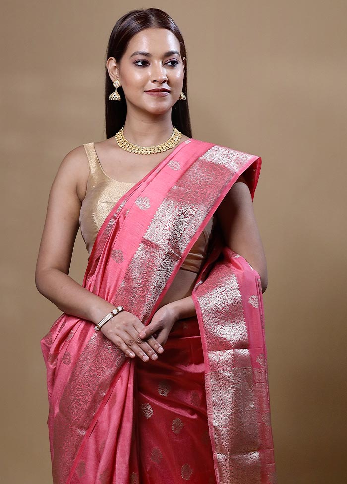 Pink Dupion Silk Saree With Blouse Piece