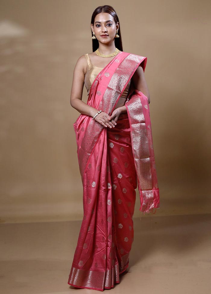 Pink Dupion Silk Saree With Blouse Piece