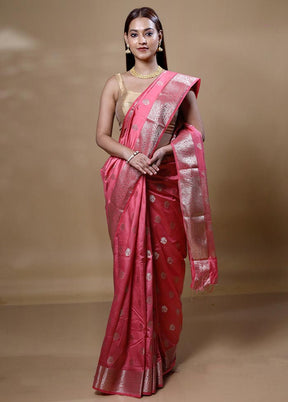 Pink Dupion Silk Saree With Blouse Piece