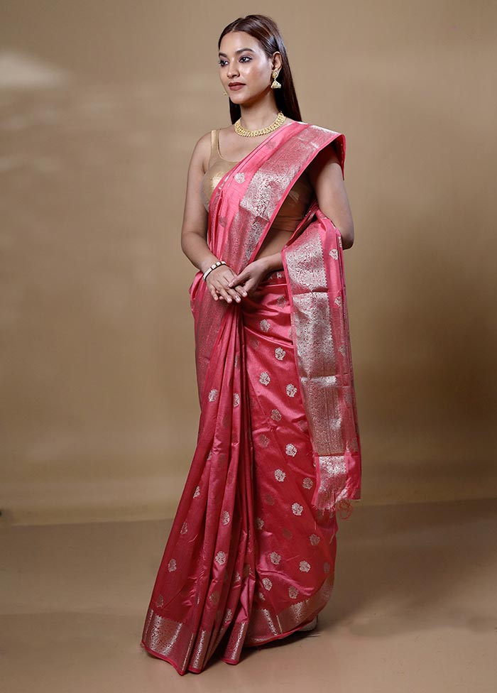 Pink Dupion Silk Saree With Blouse Piece