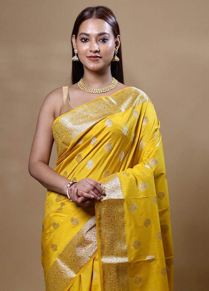 Yellow Dupion Silk Saree With Blouse Piece