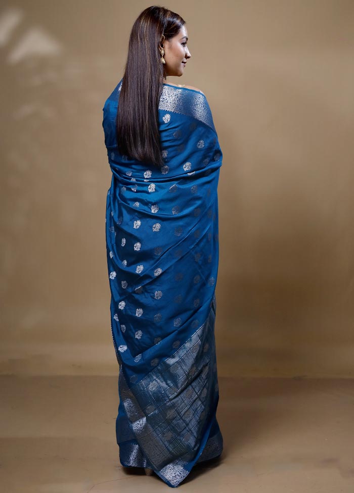 Blue Dupion Silk Saree With Blouse Piece