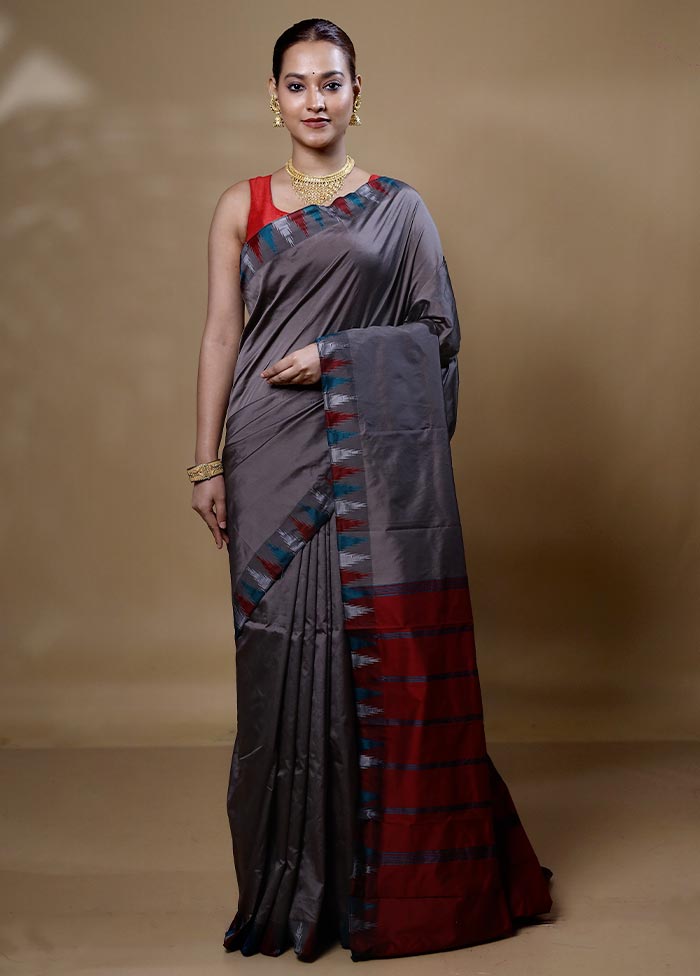 Grey Kanjivaram Silk Saree With Blouse Piece