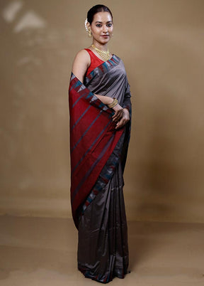 Grey Kanjivaram Silk Saree With Blouse Piece