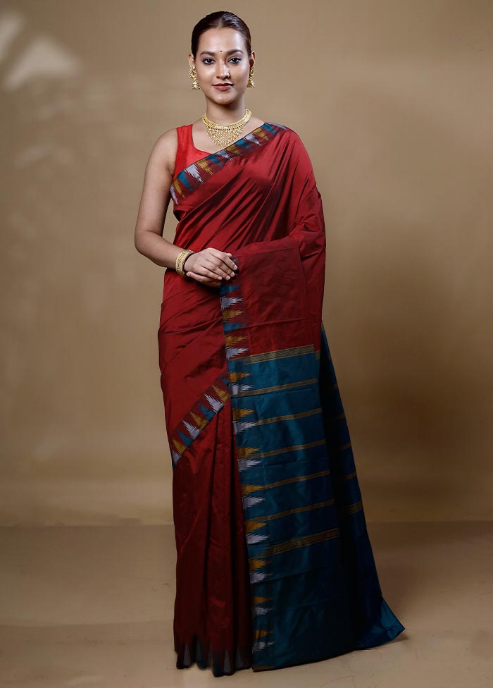 Maroon Kanjivaram Silk Saree With Blouse Piece