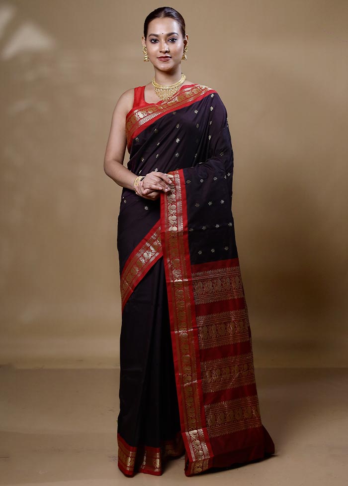 Black Kanjivaram Silk Saree With Blouse Piece