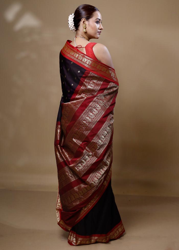 Black Kanjivaram Silk Saree With Blouse Piece