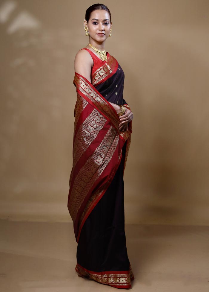 Black Kanjivaram Silk Saree With Blouse Piece