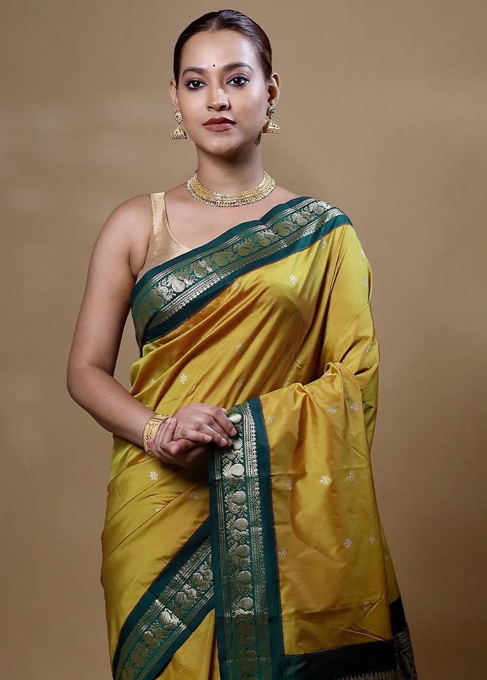 Yellow Kanjivaram Silk Saree With Blouse Piece