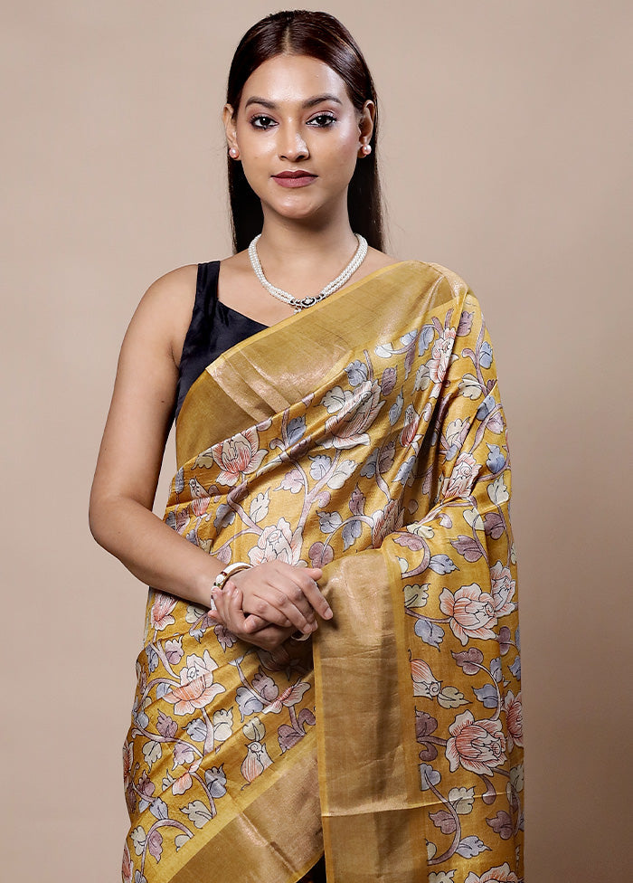 Yellow Tussar Silk Saree With Blouse Piece