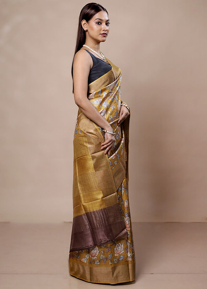 Yellow Tussar Silk Saree With Blouse Piece