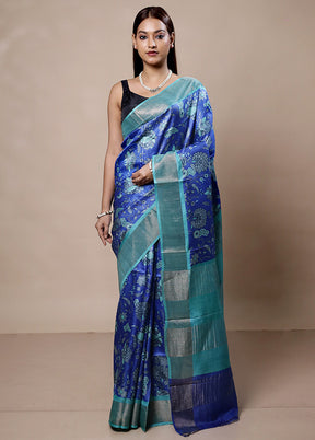 Blue Tussar Silk Saree With Blouse Piece