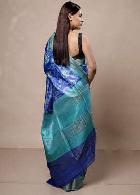 Blue Tussar Silk Saree With Blouse Piece