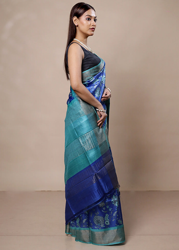 Blue Tussar Silk Saree With Blouse Piece