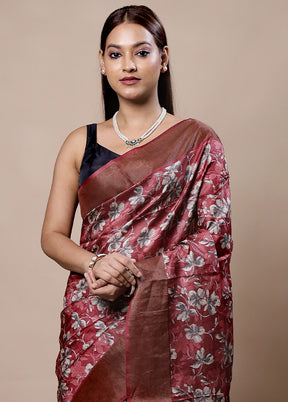 Pink Tussar Silk Saree With Blouse Piece