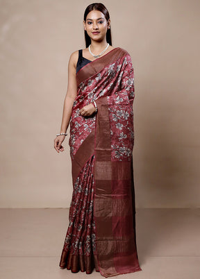 Pink Tussar Silk Saree With Blouse Piece