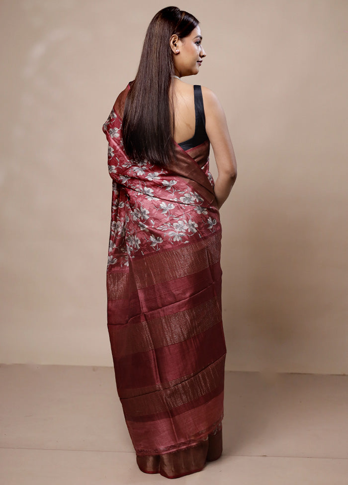 Pink Tussar Silk Saree With Blouse Piece