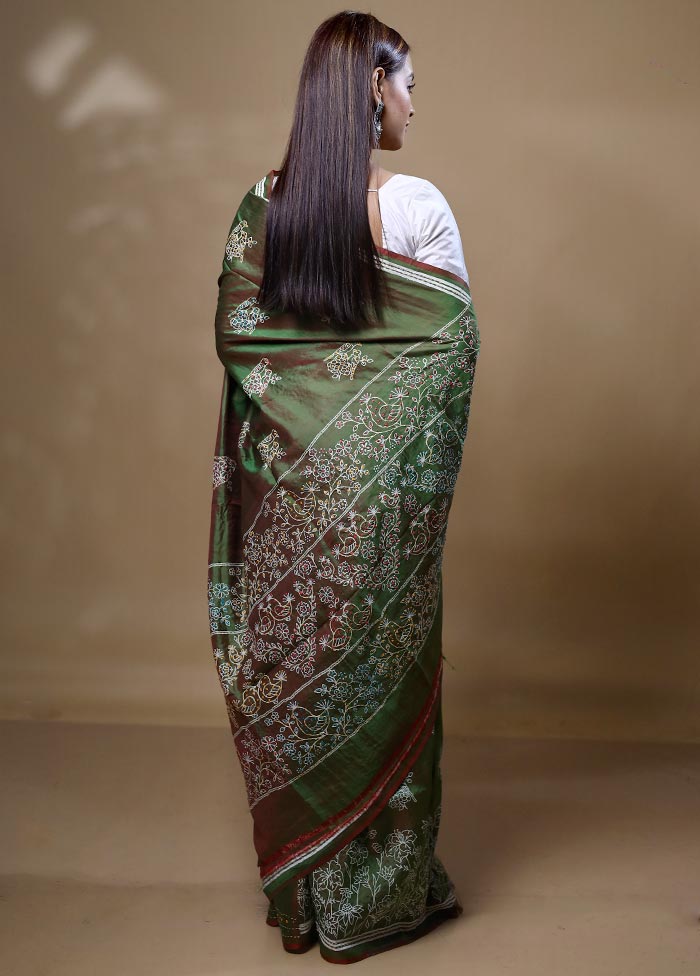 Green Printed Pure Silk Saree Without Blouse Piece