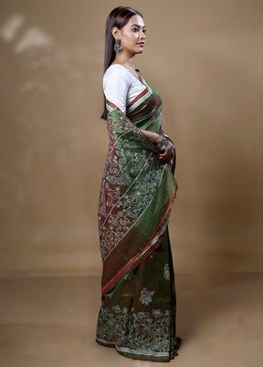 Green Printed Pure Silk Saree Without Blouse Piece